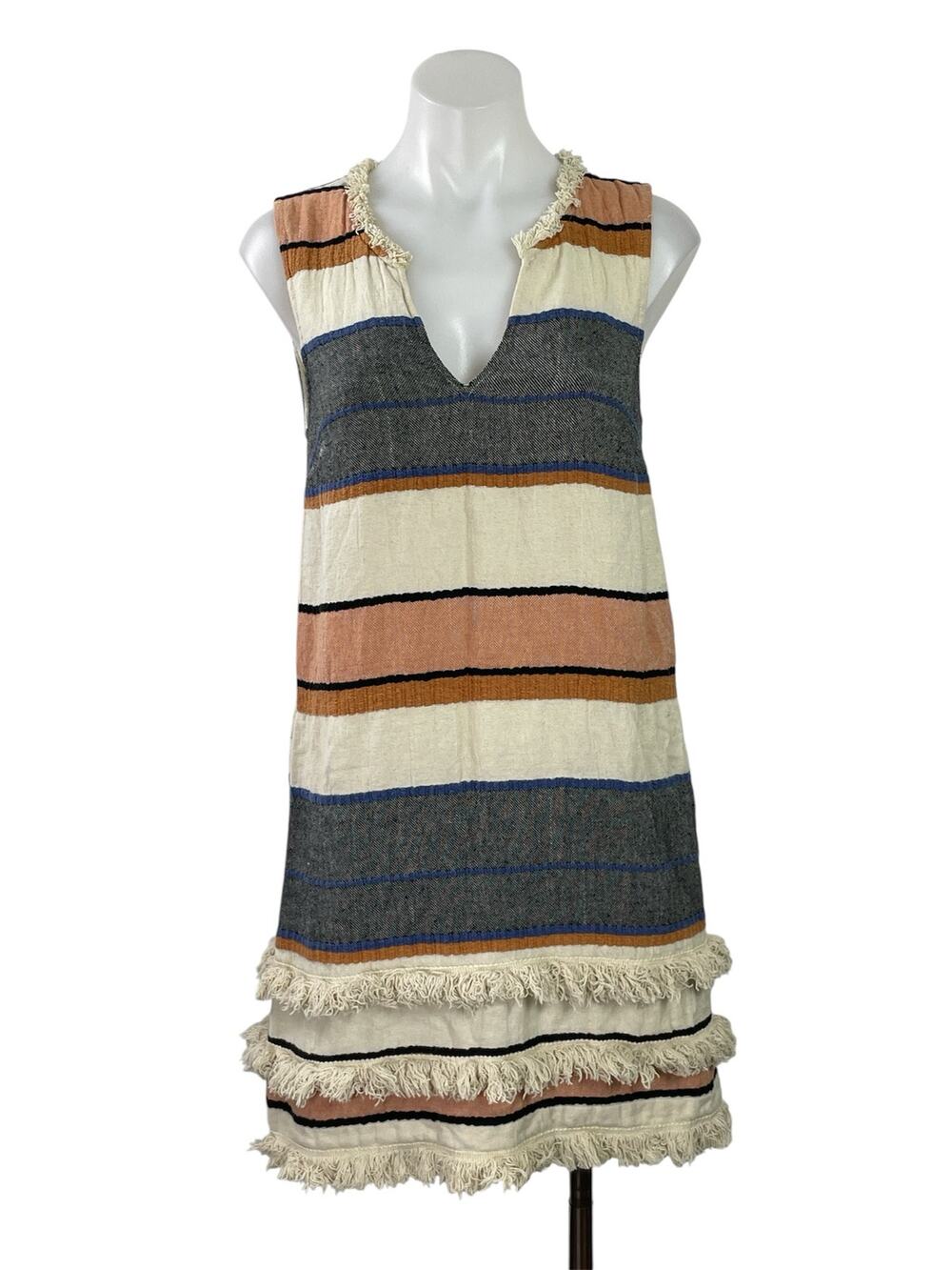 Anthropologie Holding Horses Multicolor Fringe Stripe Sleeveless Tunic Dress 6